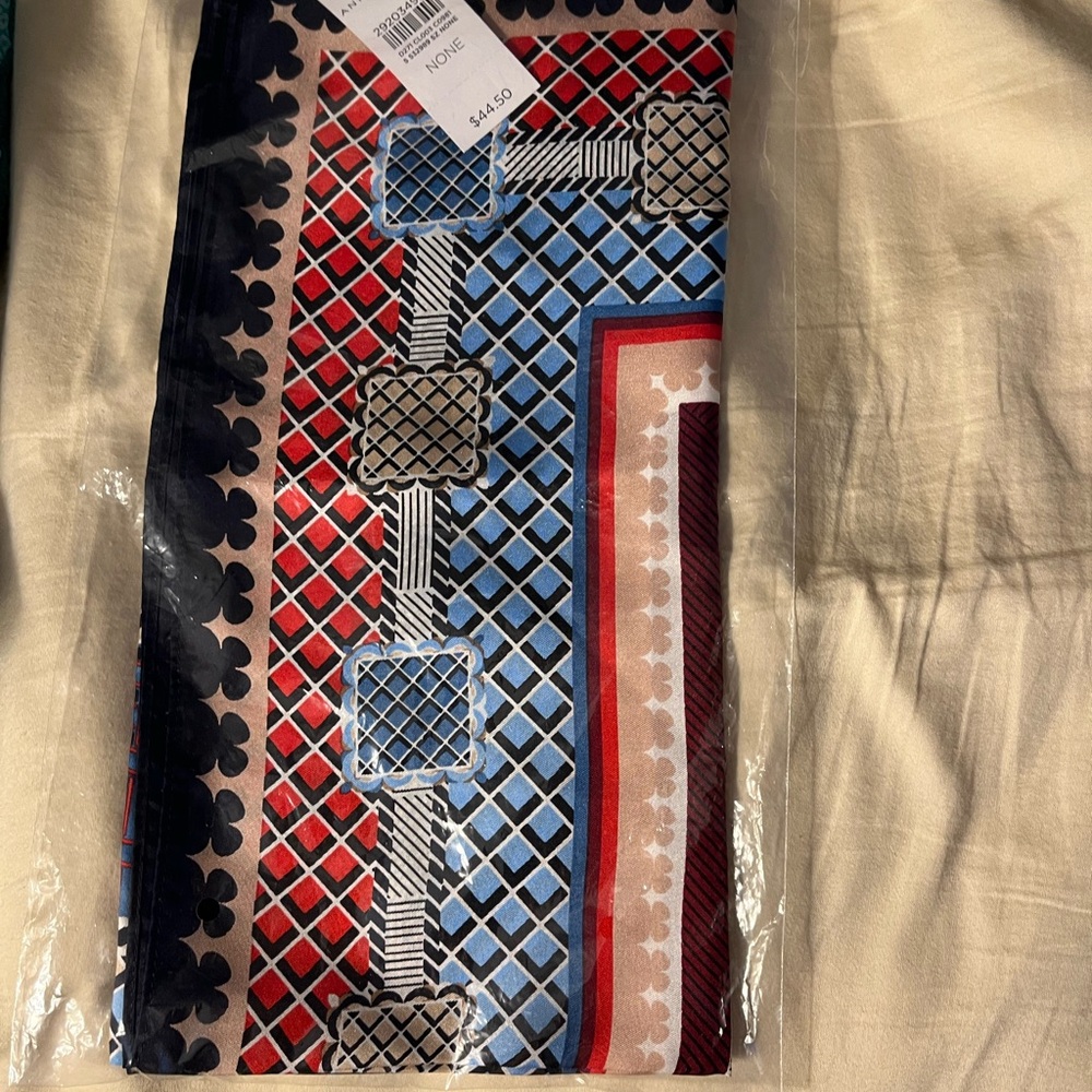 Ann Taylor Red and Blue Geometric Scarf 24x24 inches